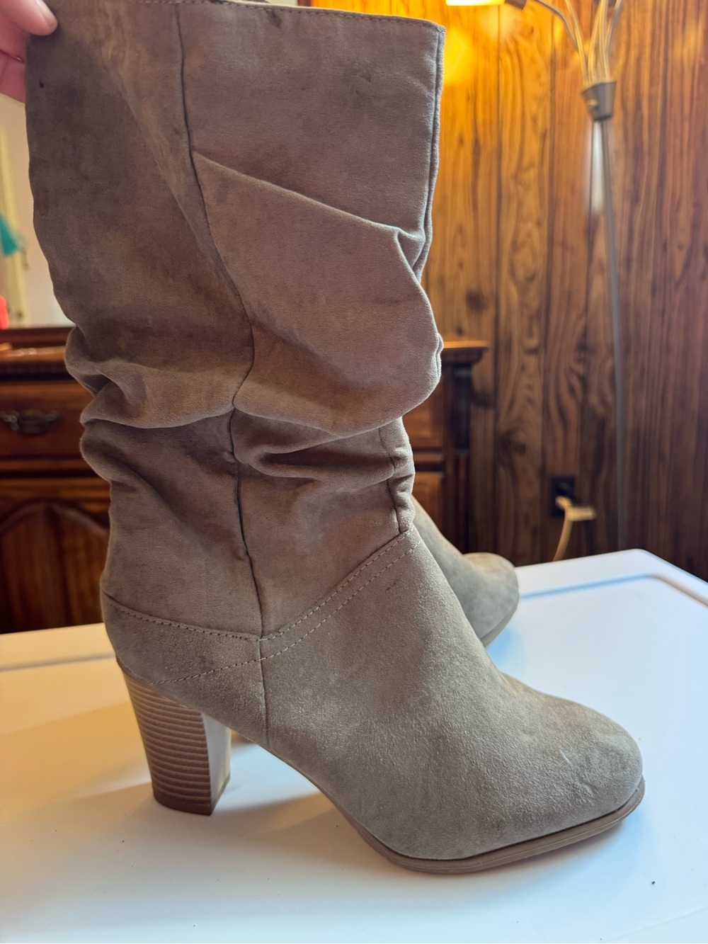 Etcetera Taupe Slouch Suede Heeled Boot